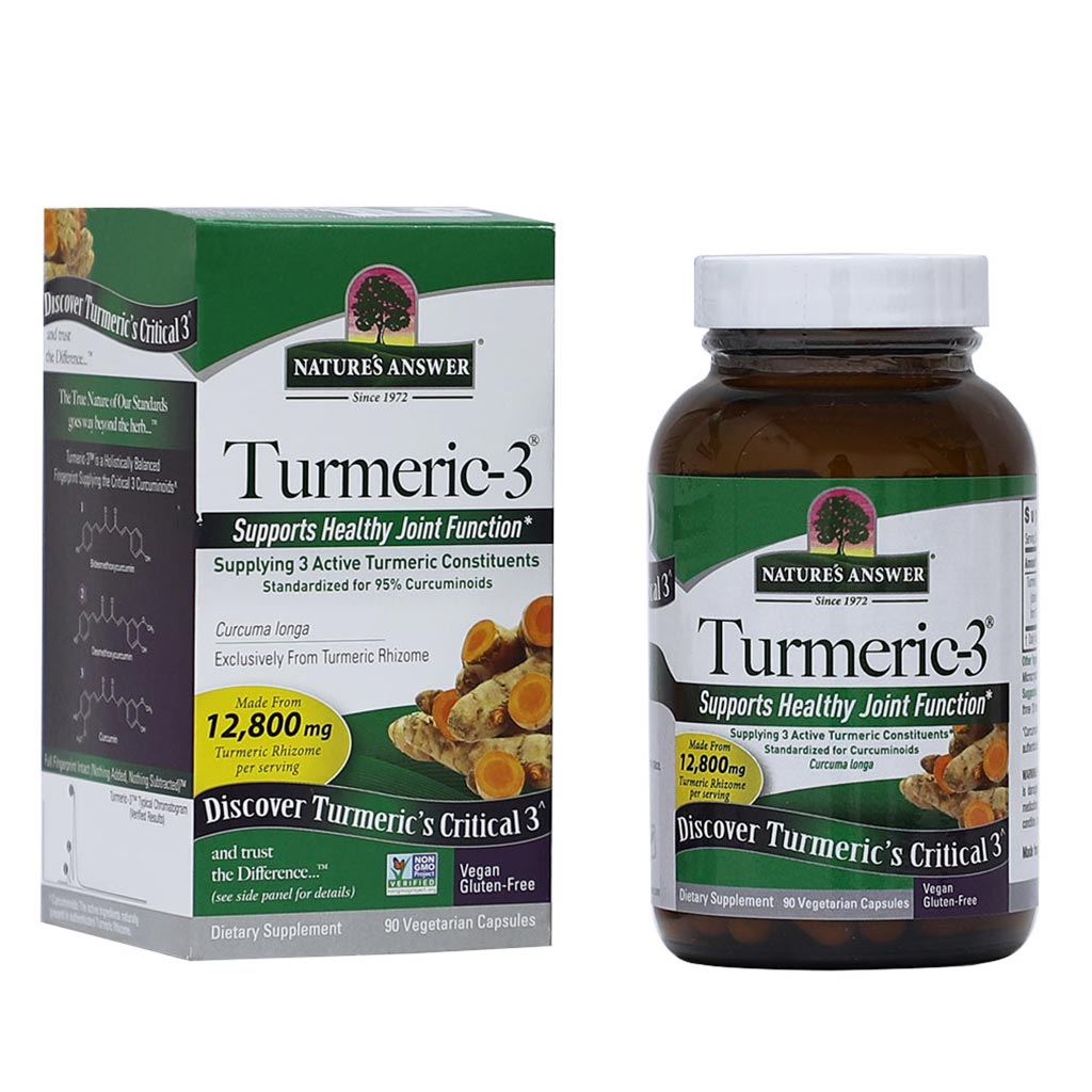 Nature's Answer Turmeric 3 12,800 mg Herbal Equivalent Vegan Capsules For Bone & Joint Health, Pack of 90's - Easy Pharmacy LLC
