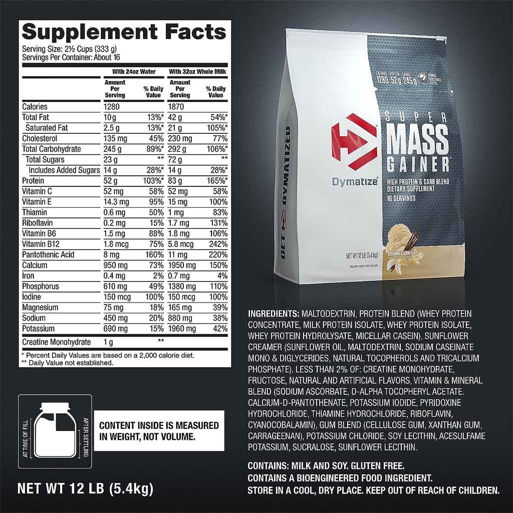 Dymatize Super Mass Gainer Powder, High Protein & Carb Blend, Vanilla 5.4kg - Easy Pharmacy LLC