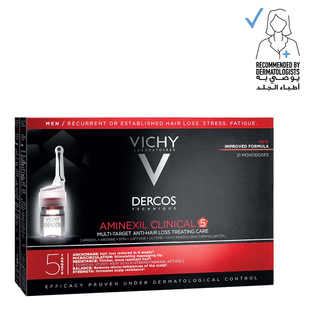 Vichy Dercos Aminexil Clinical 5 Anti-Hair Fall Treatment For Men, Pack of 6ml x 21's - Easy Pharmacy LLC