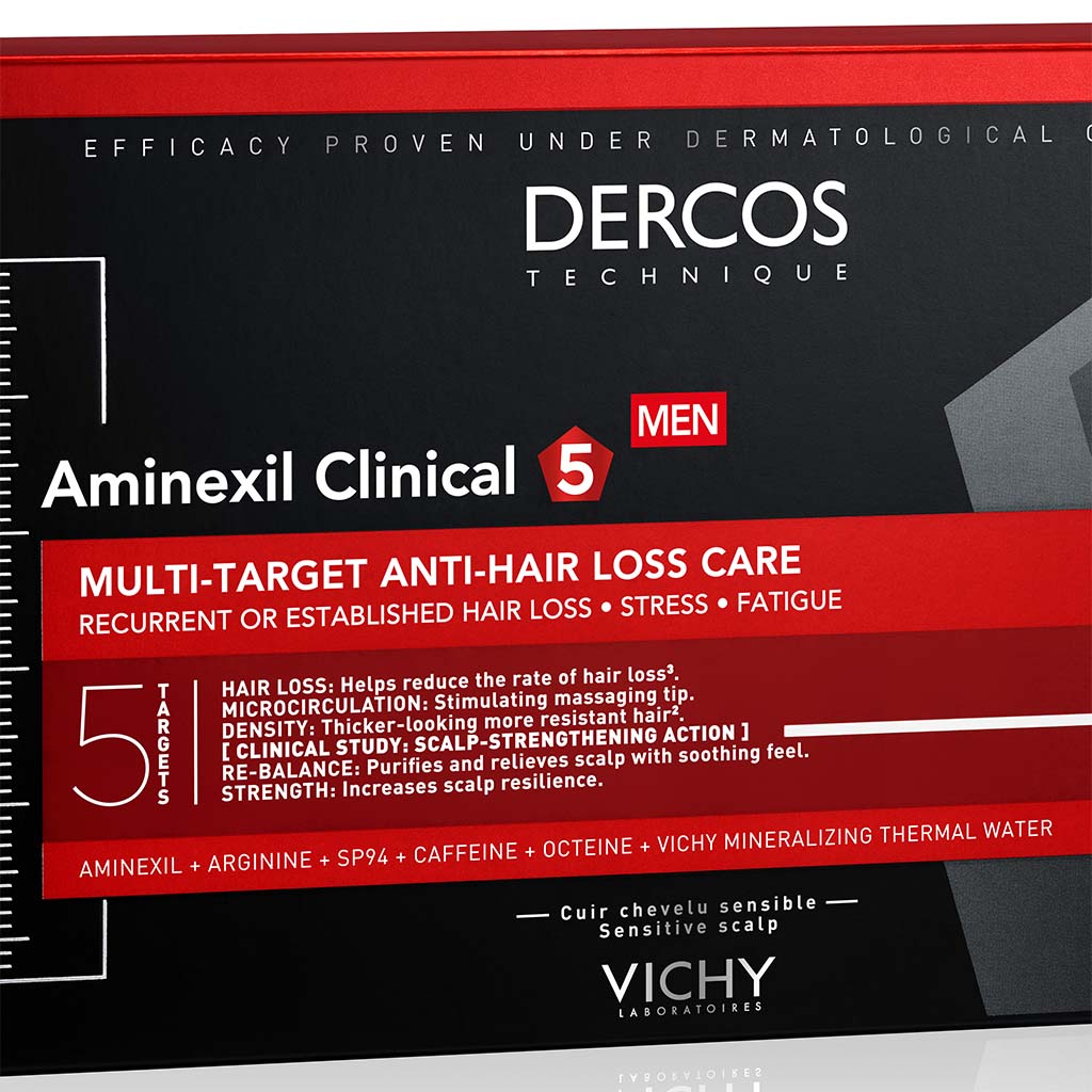 Vichy Dercos Aminexil Clinical 5 Anti-Hair Fall Treatment For Men, Pack of 6ml x 21's - Easy Pharmacy LLC