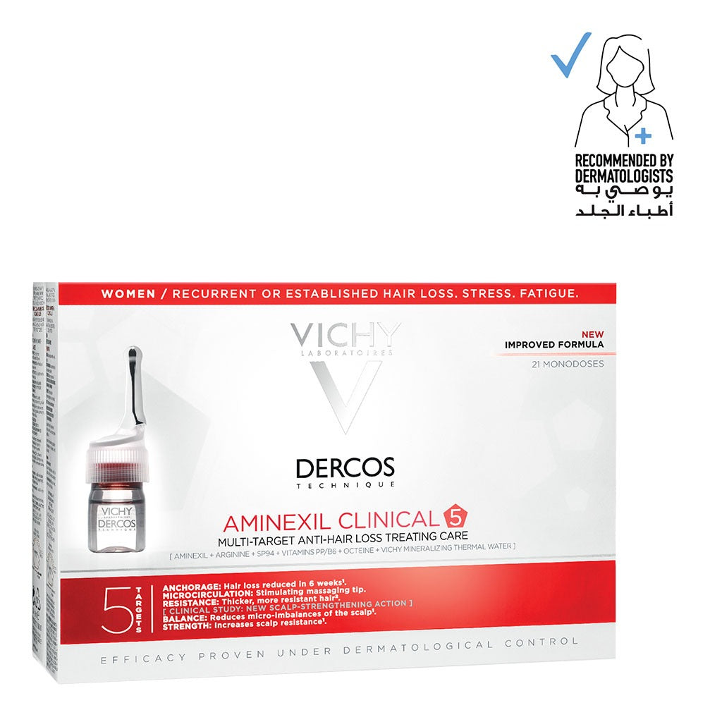Vichy Dercos Aminexil Clinical 5 Anti-Hair Fall Treatment For Women, Pack of 6ml x 21's - Easy Pharmacy LLC