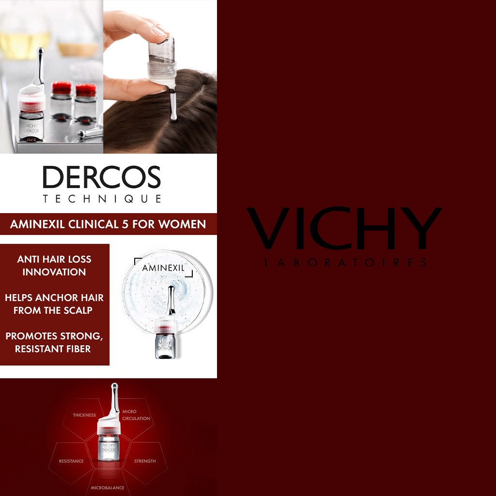 Vichy Dercos Aminexil Clinical 5 Anti-Hair Fall Treatment For Women, Pack of 6ml x 21's - Easy Pharmacy LLC