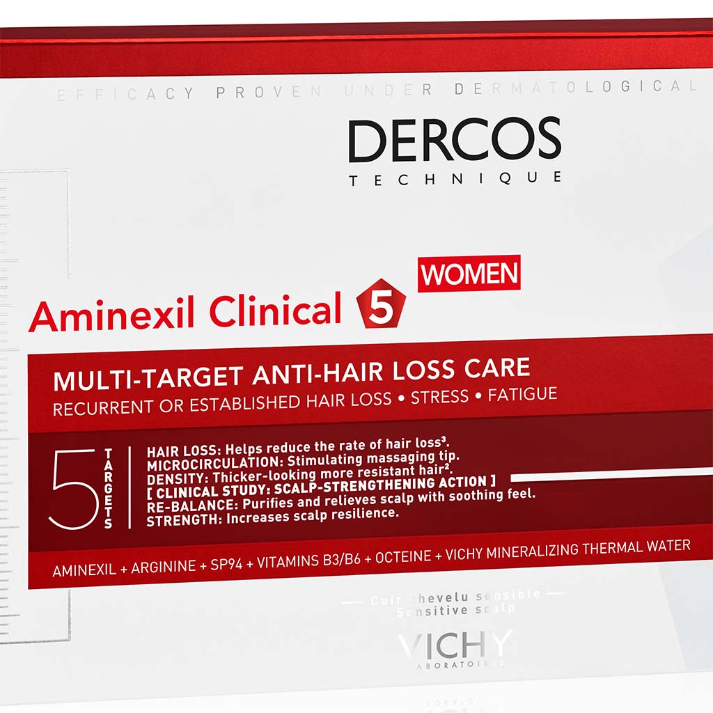 Vichy Dercos Aminexil Clinical 5 Anti-Hair Fall Treatment For Women, Pack of 6ml x 21's - Easy Pharmacy LLC