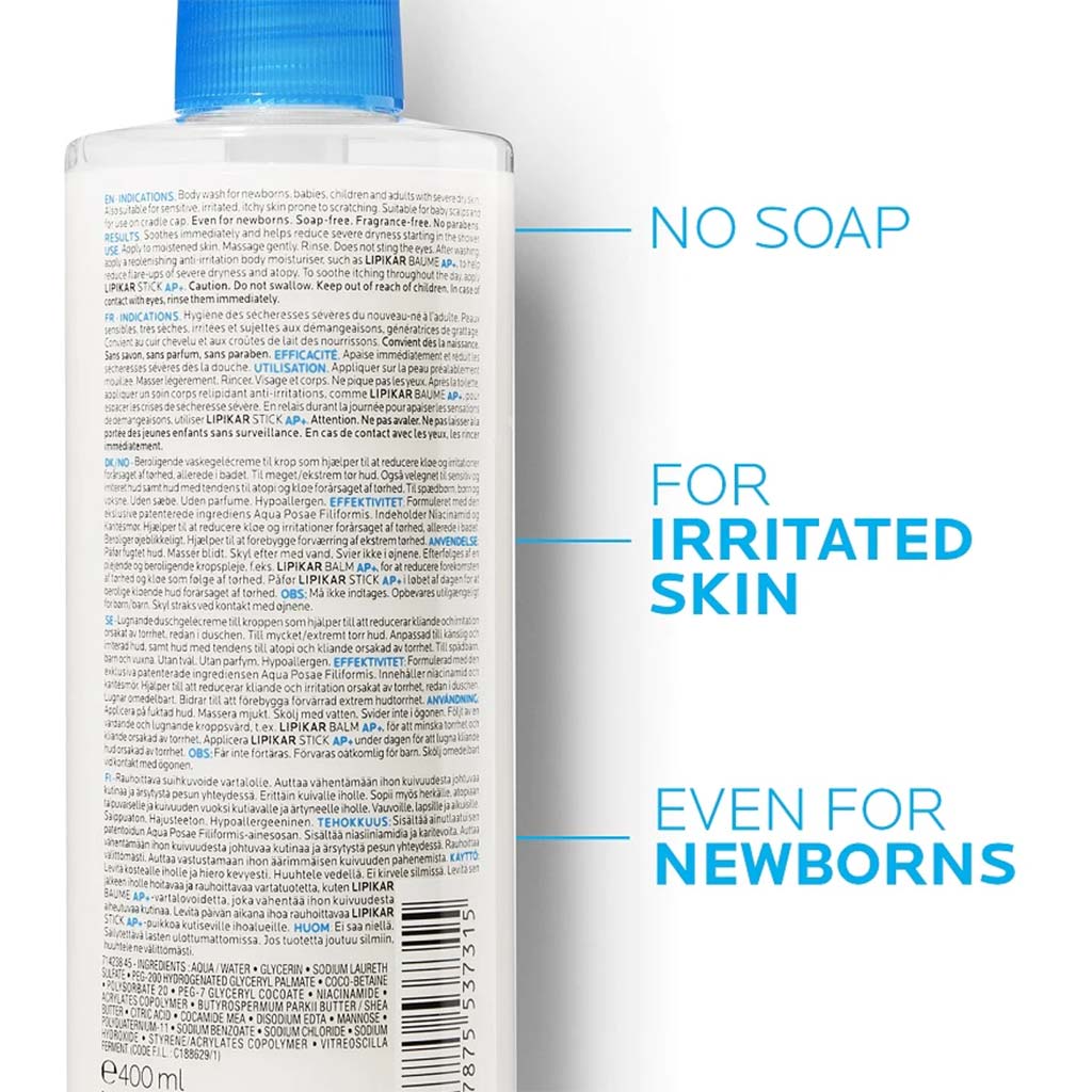 La Roche-Posay Lipikar Syndet AP+ Body Wash For Extremely Dry Atopic Eczema-Prone Skin 400ml - Easy Pharmacy LLC