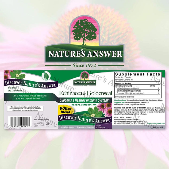 Nature's Answer Echinacea & Goldenseal 900mg Vegan Capsules For Immunity, Pack of 90's - Easy Pharmacy LLC