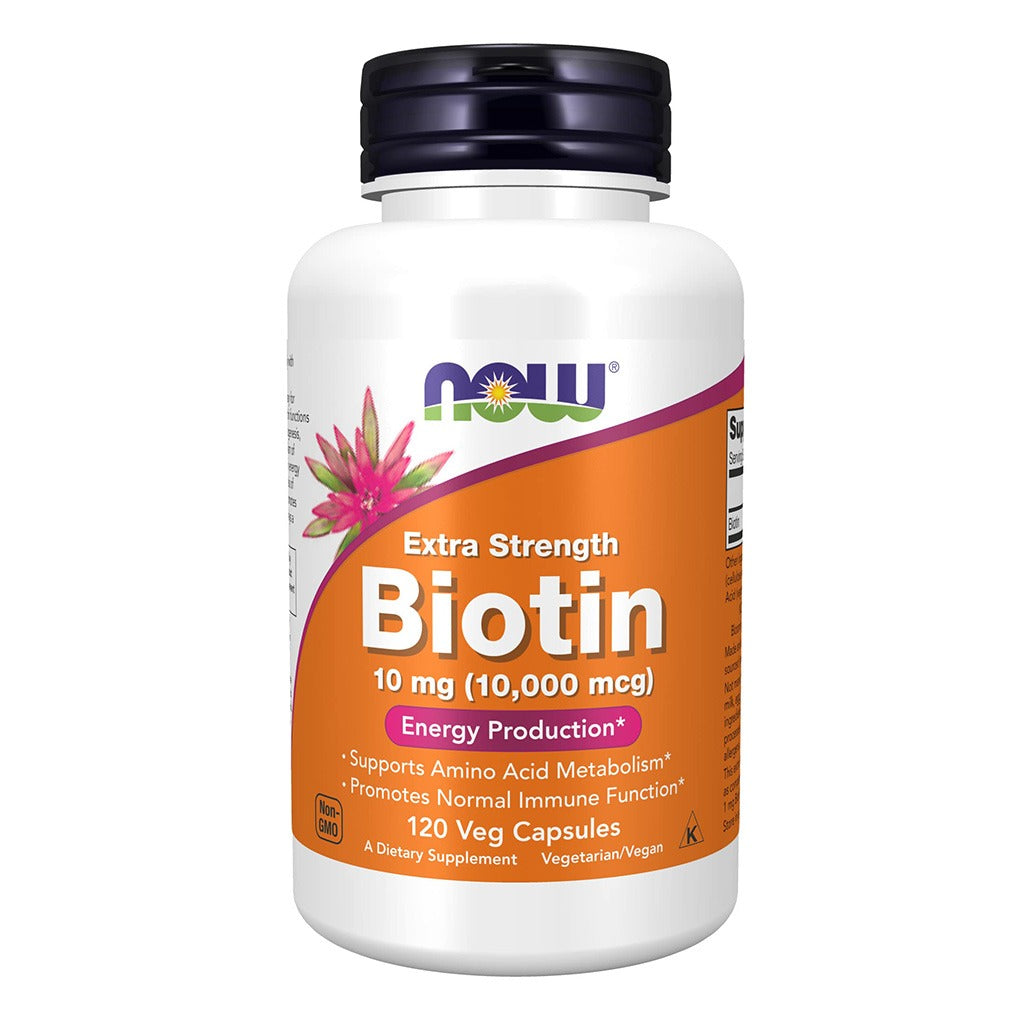 Now Extra Strength Biotin 10,000 mcg Vegetarian Capsules For Energy Production, Pack of 120's - Easy Pharmacy LLC