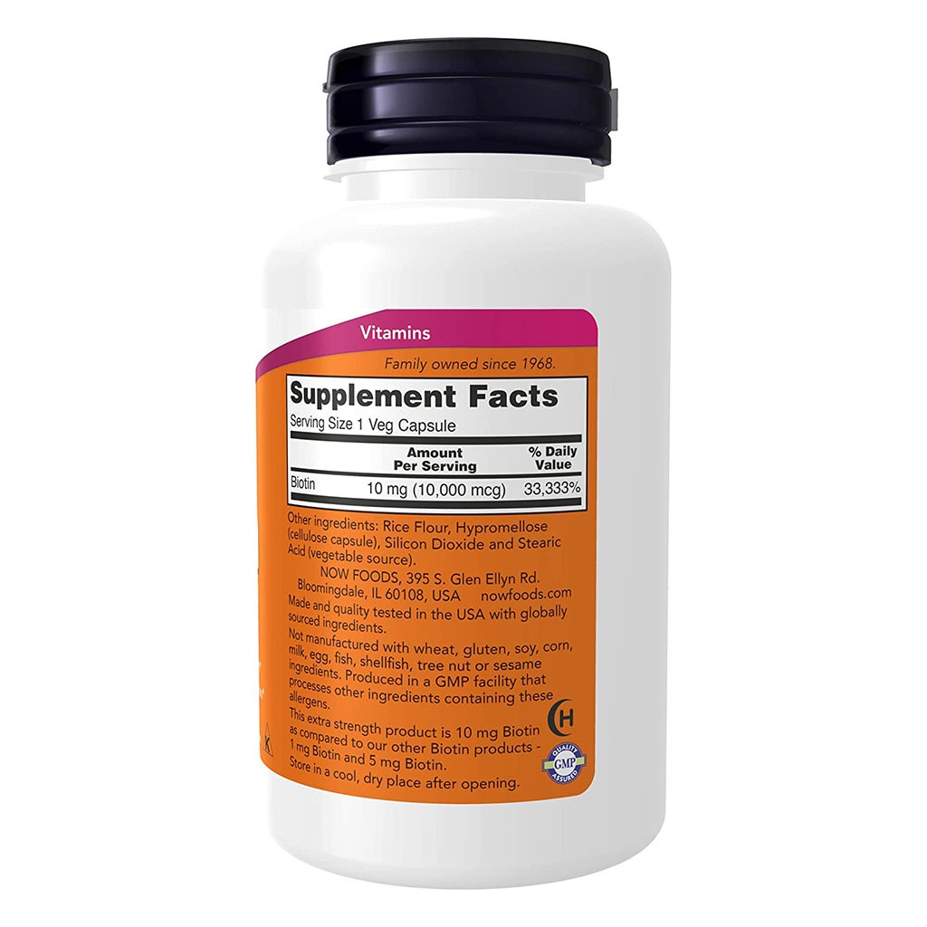 Now Extra Strength Biotin 10,000 mcg Vegetarian Capsules For Energy Production, Pack of 120's - Easy Pharmacy LLC