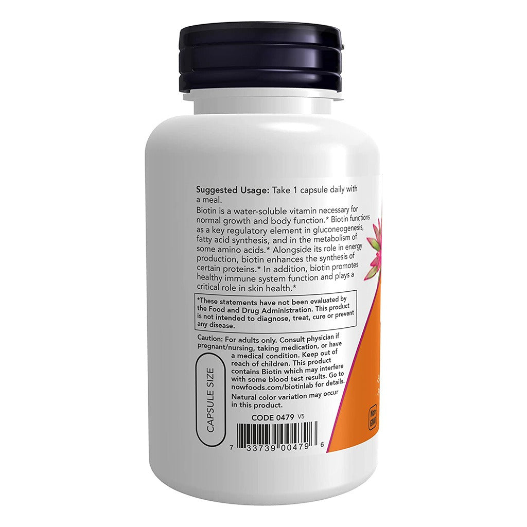 Now Extra Strength Biotin 10,000 mcg Vegetarian Capsules For Energy Production, Pack of 120's - Easy Pharmacy LLC