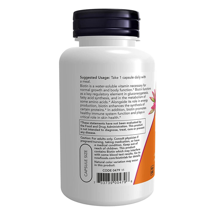 Now Extra Strength Biotin 10,000 mcg Vegetarian Capsules For Energy Production, Pack of 120's - Easy Pharmacy LLC
