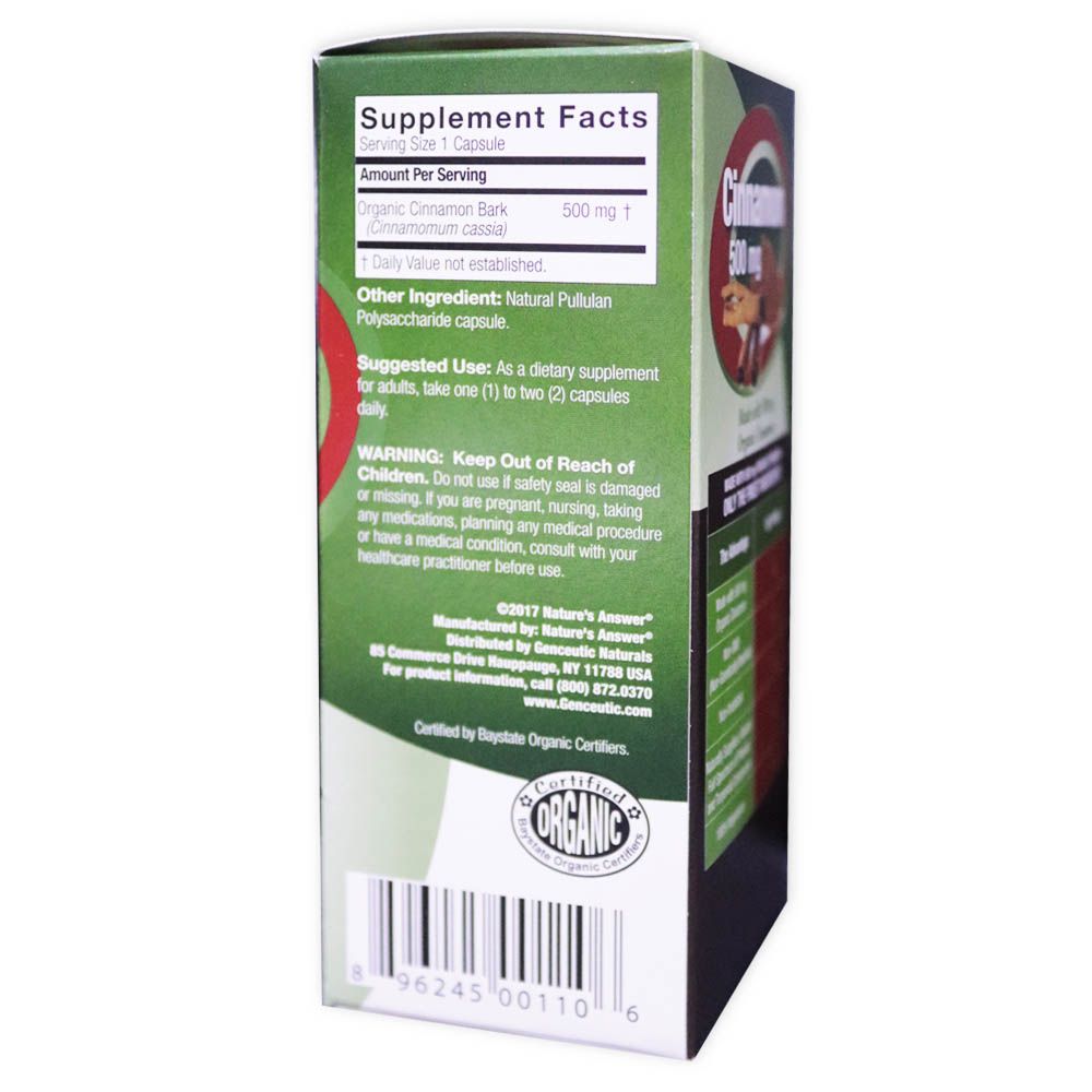 Nature's Answer Organic Cinnamon 500mg Vegan Capsules For Healthy Blood Sugar, Pack of 60's - Easy Pharmacy LLC