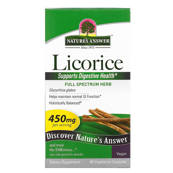 Nature's Answer Licorice Root 450mg Vegan Capsules For Digestive Health, Pack of 90's - Easy Pharmacy LLC