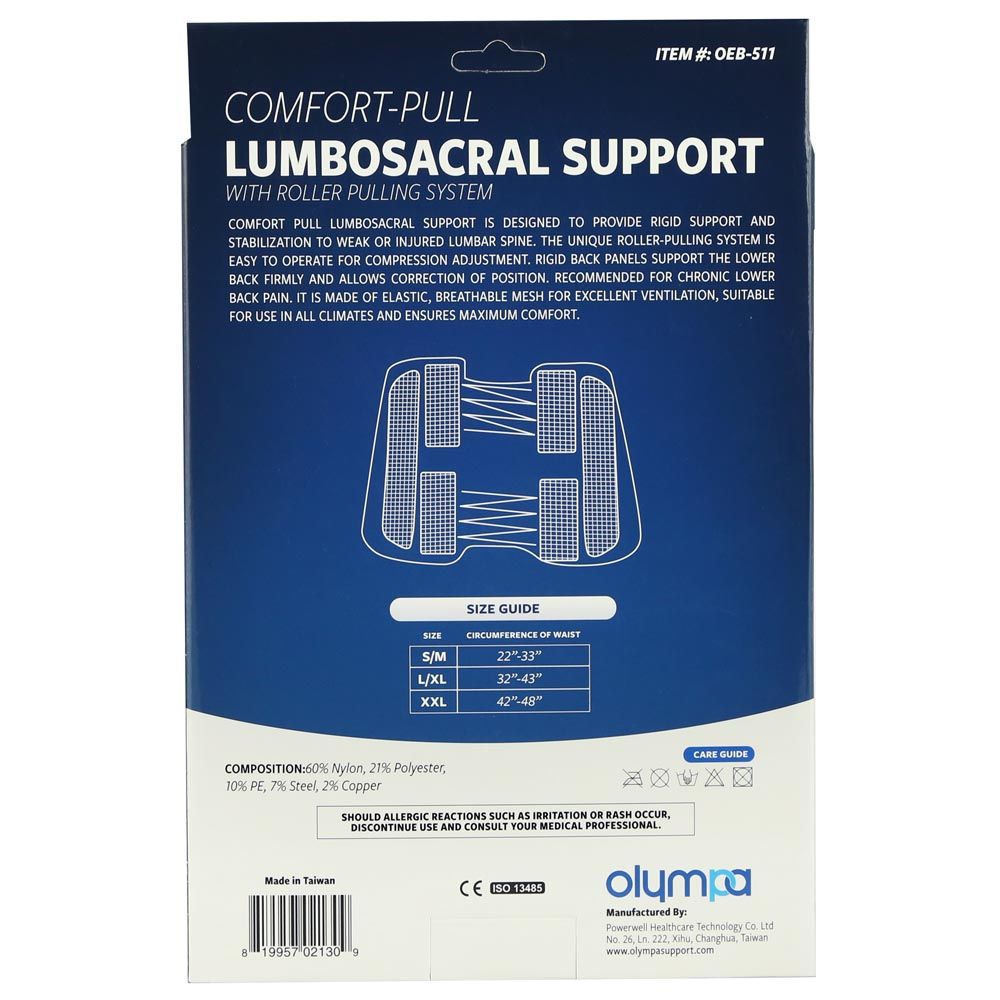 Olympa Comfort Pull Lumbo-Sacral Support Black Extra Extra Large OEB-511 - Easy Pharmacy LLC