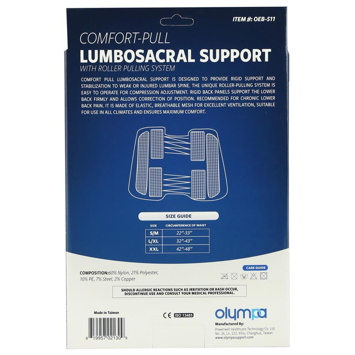 Olympa Comfort Pull Lumbo-Sacral Support Black Extra Extra Large OEB-511 - Easy Pharmacy LLC