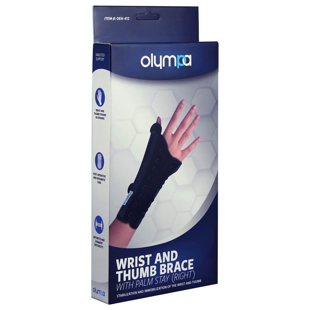Olympa Wrist & Thumb Brace with Palm Stay Right Grey-Black Extra S - Easy Pharmacy LLC