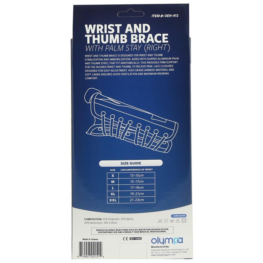 Olympa Wrist & Thumb Brace with Palm Stay Right Grey-Black Extra S - Easy Pharmacy LLC