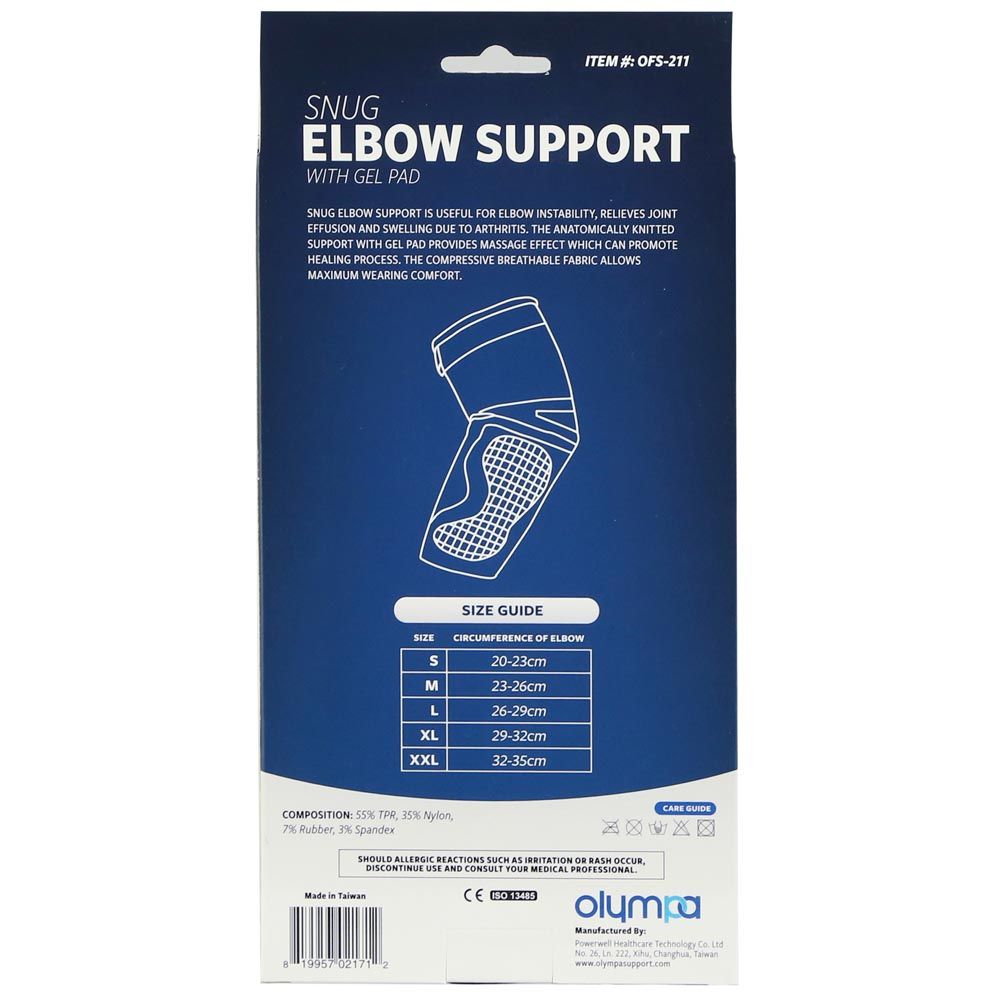 Olympa Snug Elbow Support with Gel Pad Extra Extra Large Cool Grey OFS-211 - Easy Pharmacy LLC