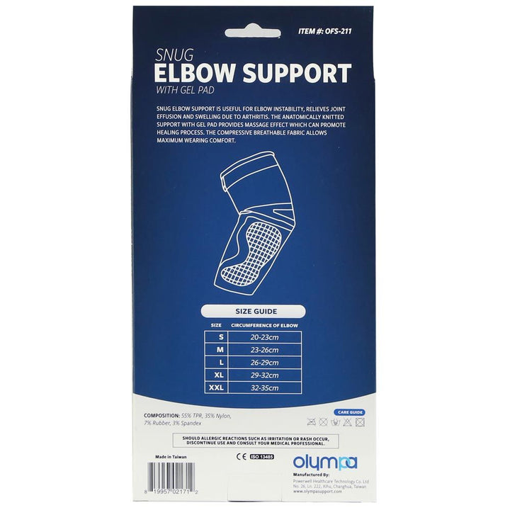 Olympa Snug Elbow Support with Gel Pad Extra Extra Large Cool Grey OFS-211 - Easy Pharmacy LLC