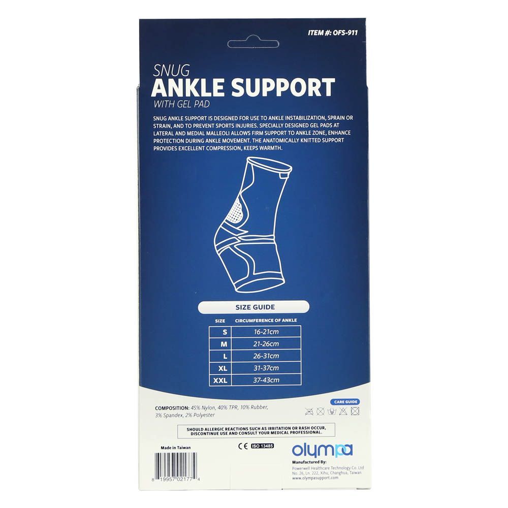 Olympa Snug Ankle Support with Gel Pad Cool Grey XXL - Easy Pharmacy LLC