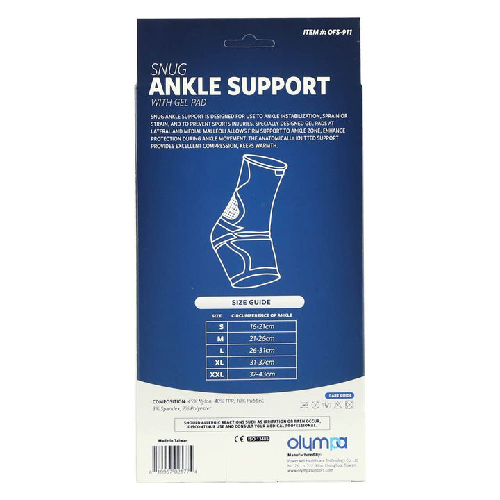 Olympa Snug Ankle Support with Gel Pad Cool Grey XXL - Easy Pharmacy LLC