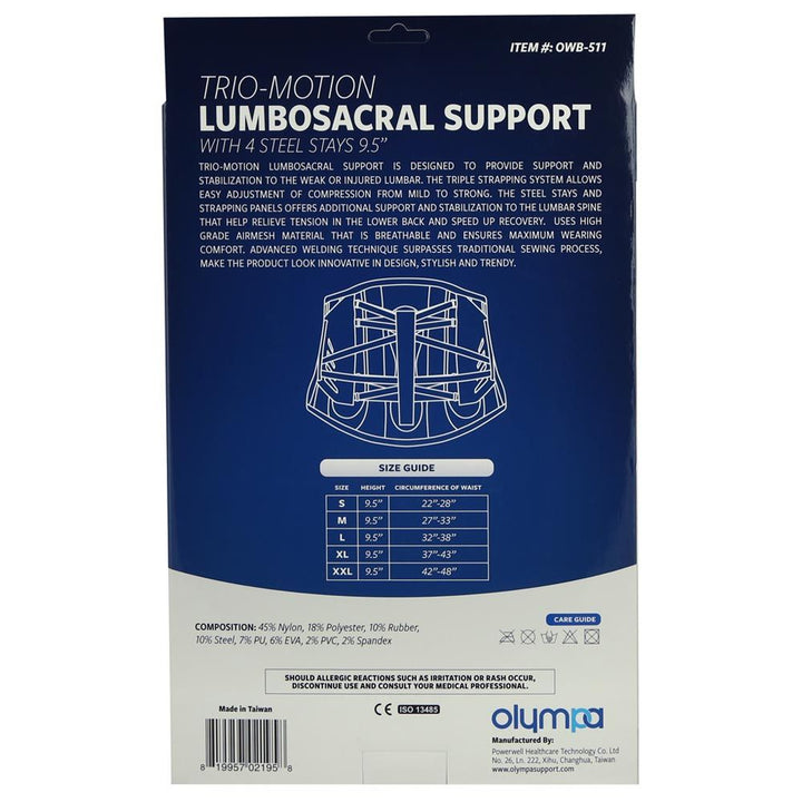 Olympa Trio Motion Lumbar Support with 4 steel stays 9.5 Medium OWB-511 - Easy Pharmacy LLC