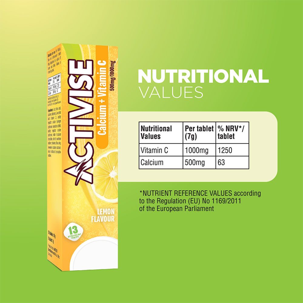 Activise Calcium + Vitamin C Lemon Flavor Effervescent Tablets For Bone & Immune Health, Pack of 13's - Easy Pharmacy LLC