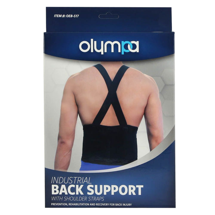 Olympa Industrial Back Support with Shoulder Straps Black Medium OEB517 - Easy Pharmacy LLC