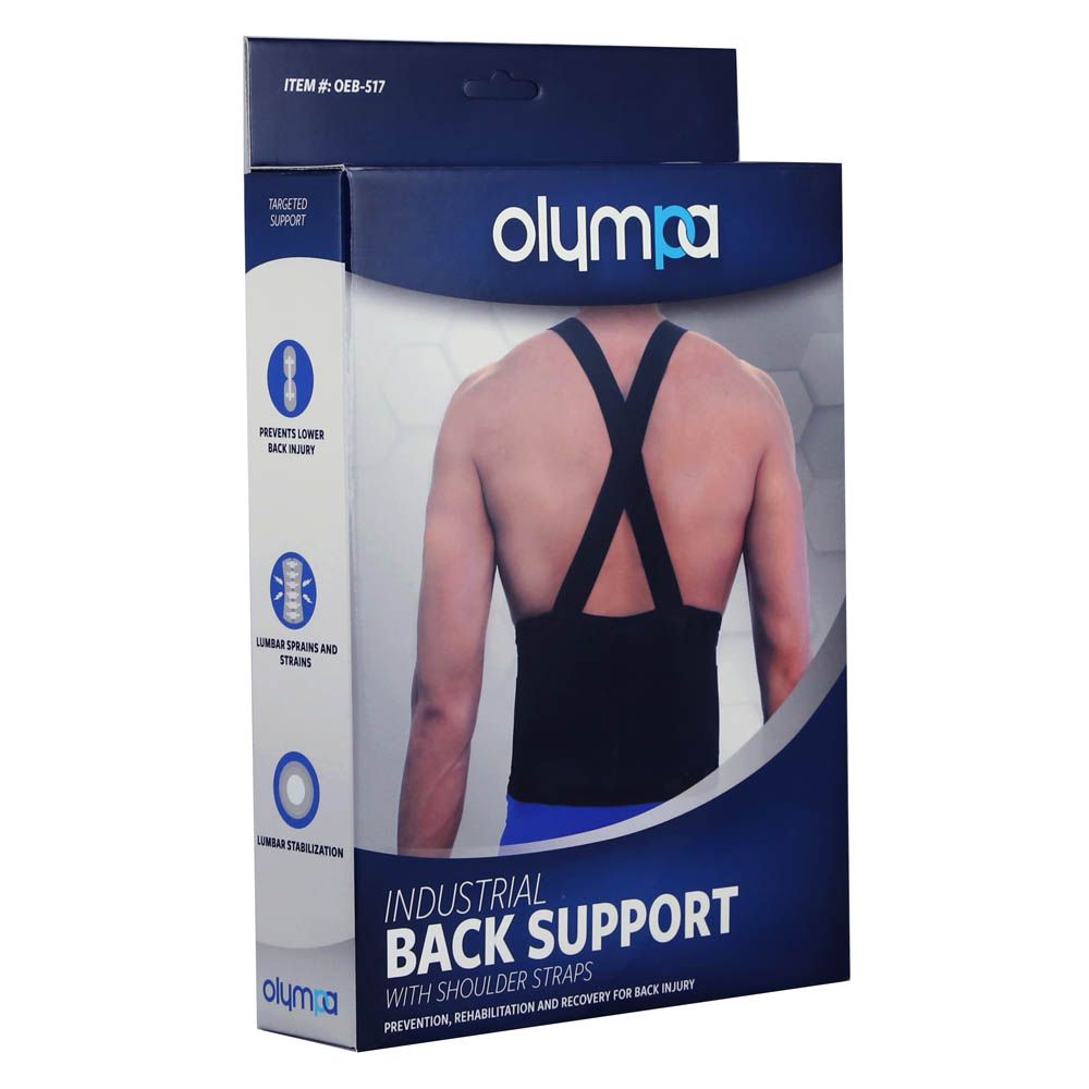 Olympa Industrial Back Support with Shoulder Straps Black Medium OEB517 - Easy Pharmacy LLC