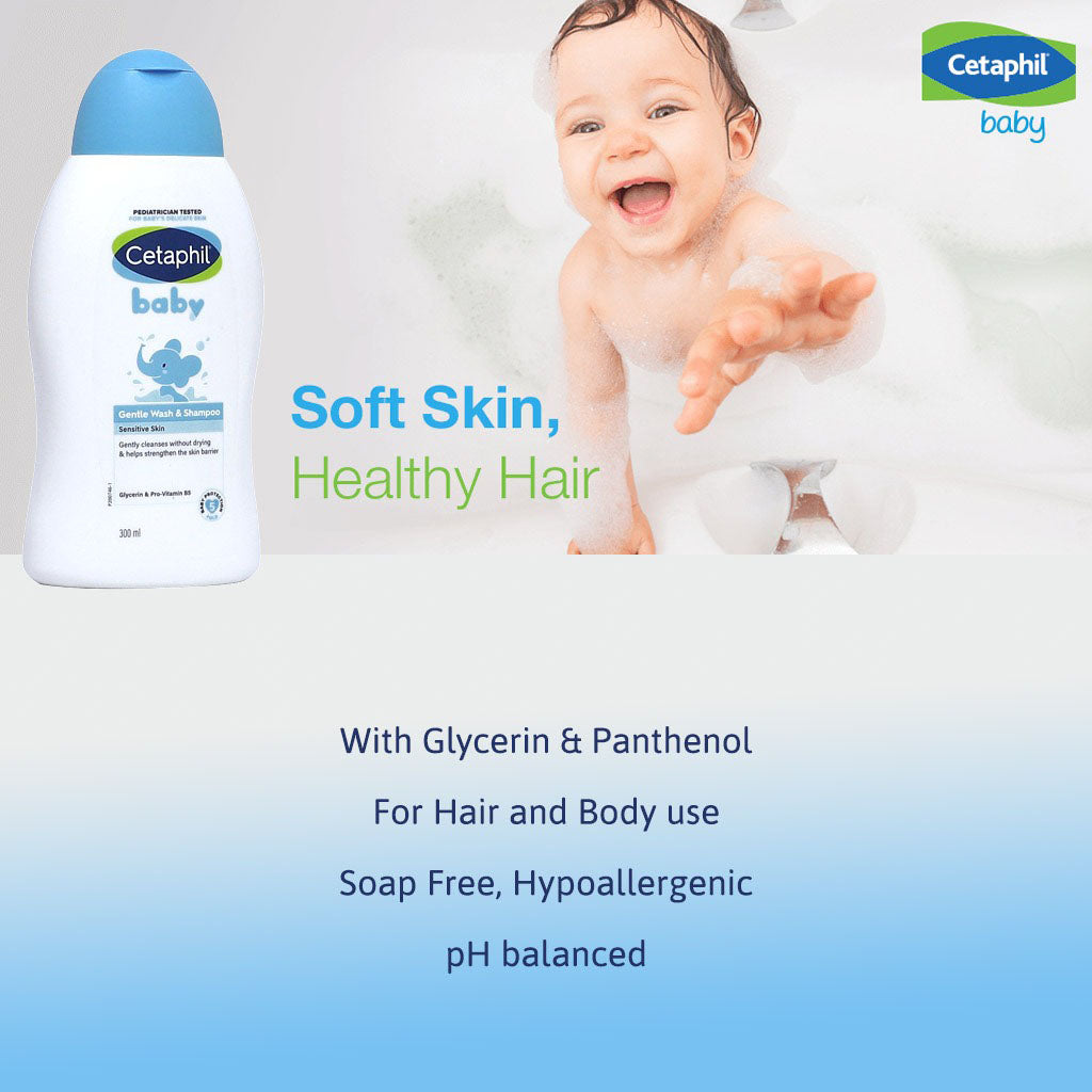 Cetaphil Baby Gentle Tear Free Wash & Shampoo For Sensitive Body And Hair, Unscented, 300ml - Easy Pharmacy LLC