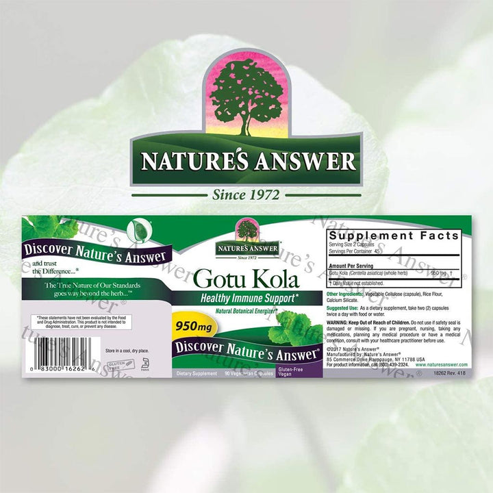 Nature's Answer Gotu Kola Herb 950 mg Vegetarian Capsules 90's - Easy Pharmacy LLC