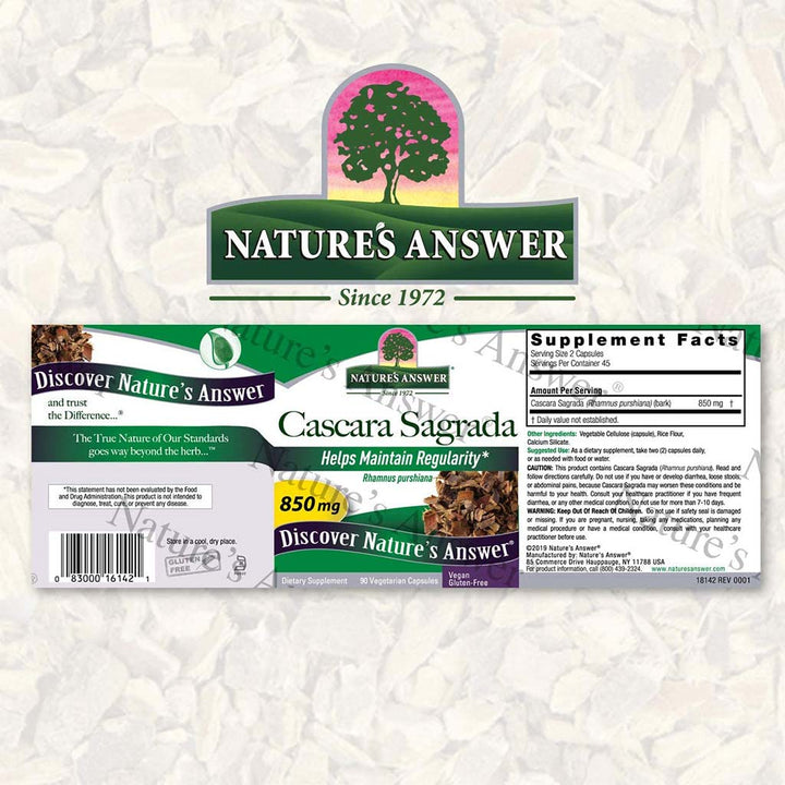 Nature's Answer Cascara Sagrada Bark 850 mg Vegetarian Capsules 90's - Easy Pharmacy LLC