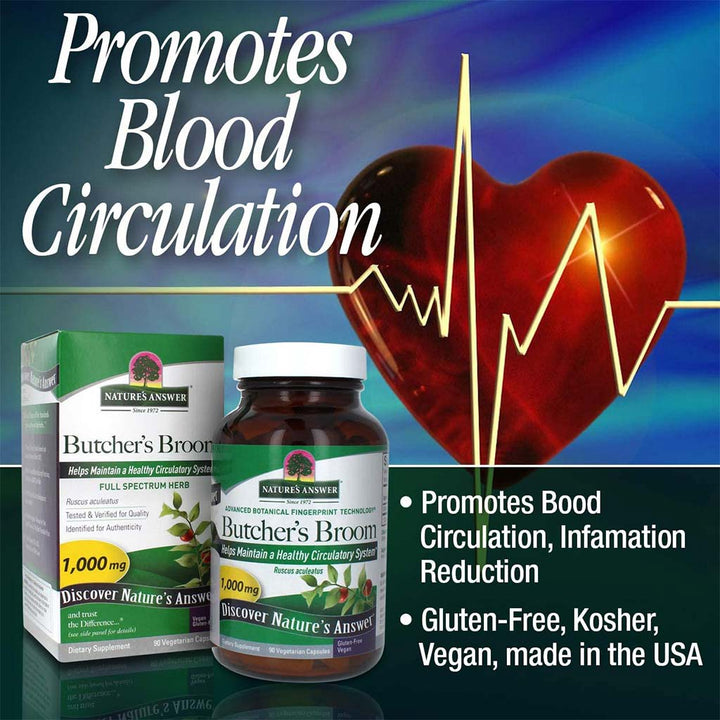 Nature's Answer Butcher's Broom Root 1000 mg Vegetarian Capsules 90's - Easy Pharmacy LLC