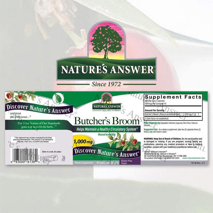 Nature's Answer Butcher's Broom Root 1000 mg Vegetarian Capsules 90's - Easy Pharmacy LLC