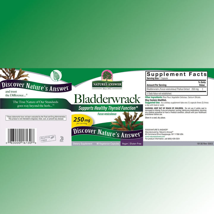 Nature's Answer Bladderwrack 250 mg Vegetarian Capsules 90's - Easy Pharmacy LLC