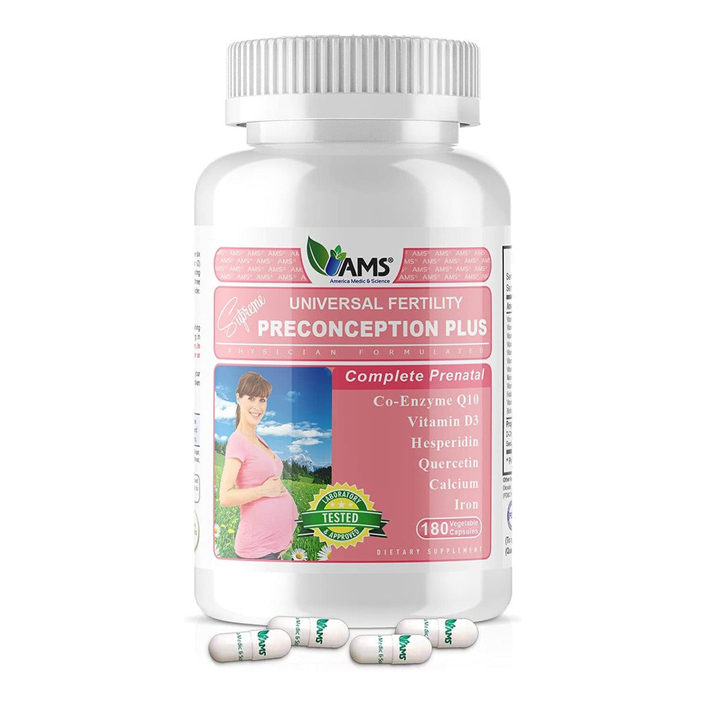 AMS Preconception Plus Vegetable Capsules, Prenatal Support, Conception And Fertility Supplement, Pack of 180's - Easy Pharmacy LLC