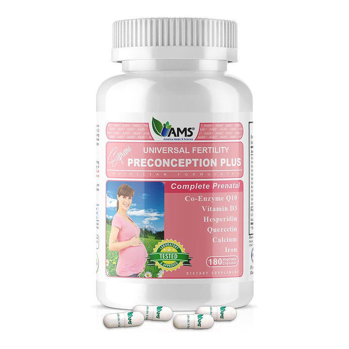 AMS Preconception Plus Vegetable Capsules, Prenatal Support, Conception And Fertility Supplement, Pack of 180's - Easy Pharmacy LLC
