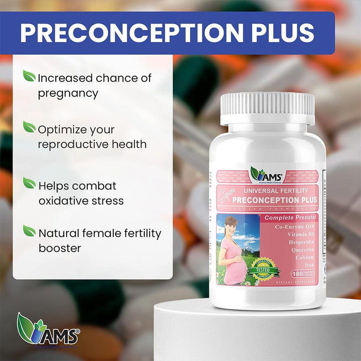 AMS Preconception Plus Vegetable Capsules, Prenatal Support, Conception And Fertility Supplement, Pack of 180's - Easy Pharmacy LLC