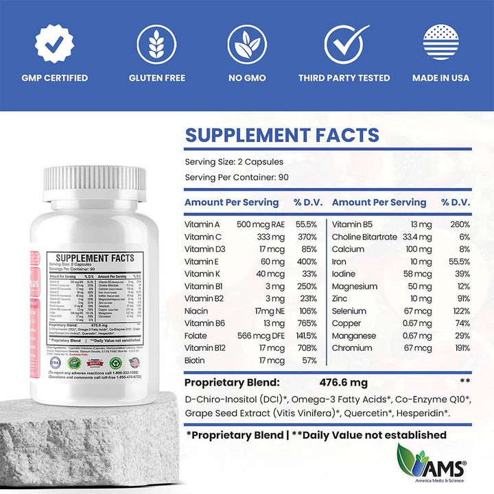 AMS Preconception Plus Vegetable Capsules, Prenatal Support, Conception And Fertility Supplement, Pack of 180's - Easy Pharmacy LLC