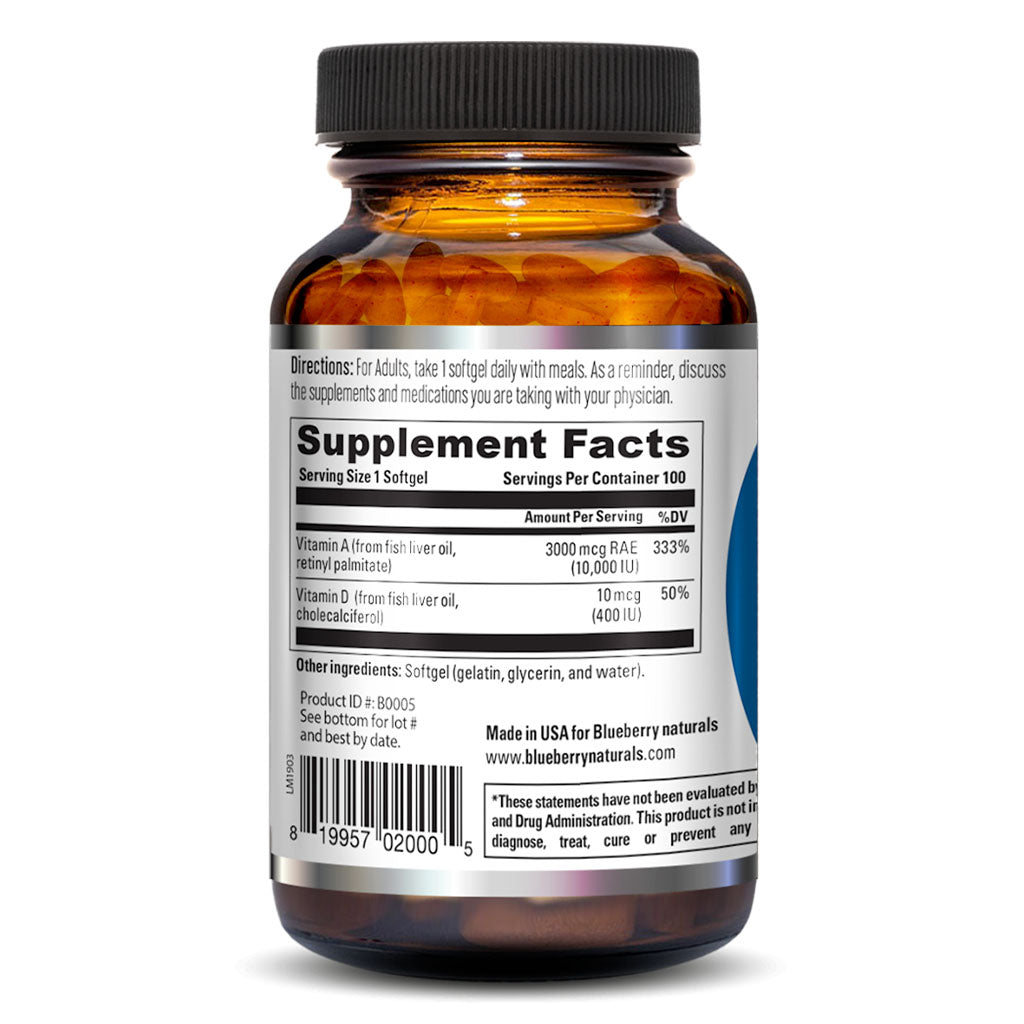 Blueberry Naturals Vitamin A 10,000IU Softgels 100's B0005 - Easy Pharmacy LLC
