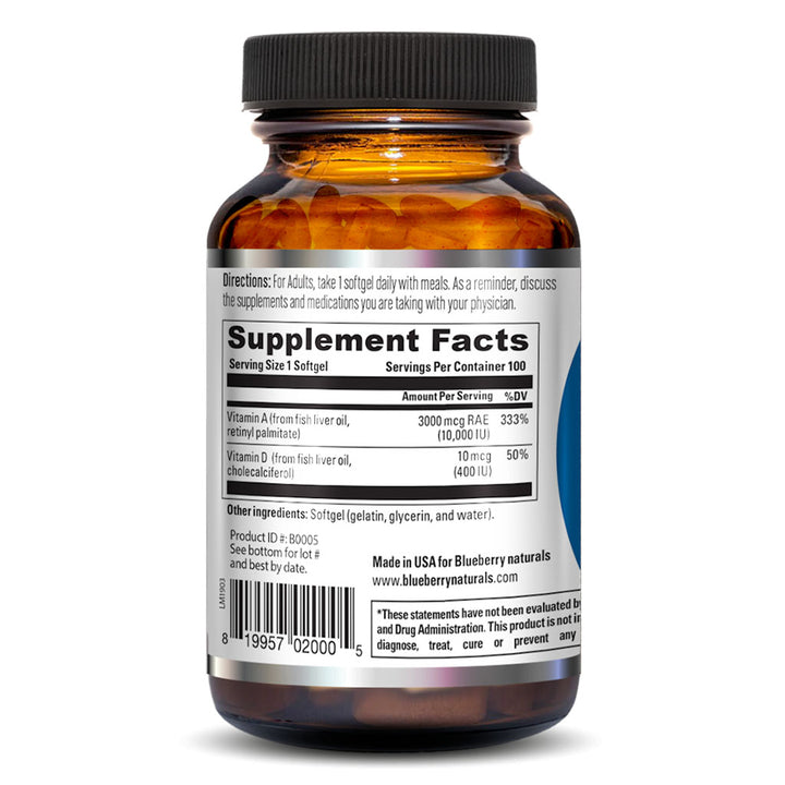 Blueberry Naturals Vitamin A 10,000IU Softgels 100's B0005 - Easy Pharmacy LLC