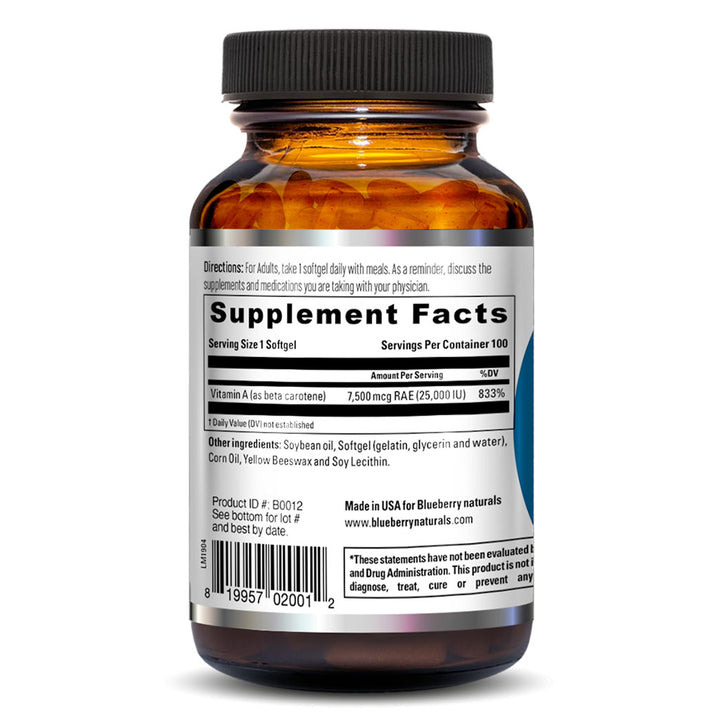 Blueberry Naturals Betacarotene 25,000IU Softgels 100's B0012 - Easy Pharmacy LLC