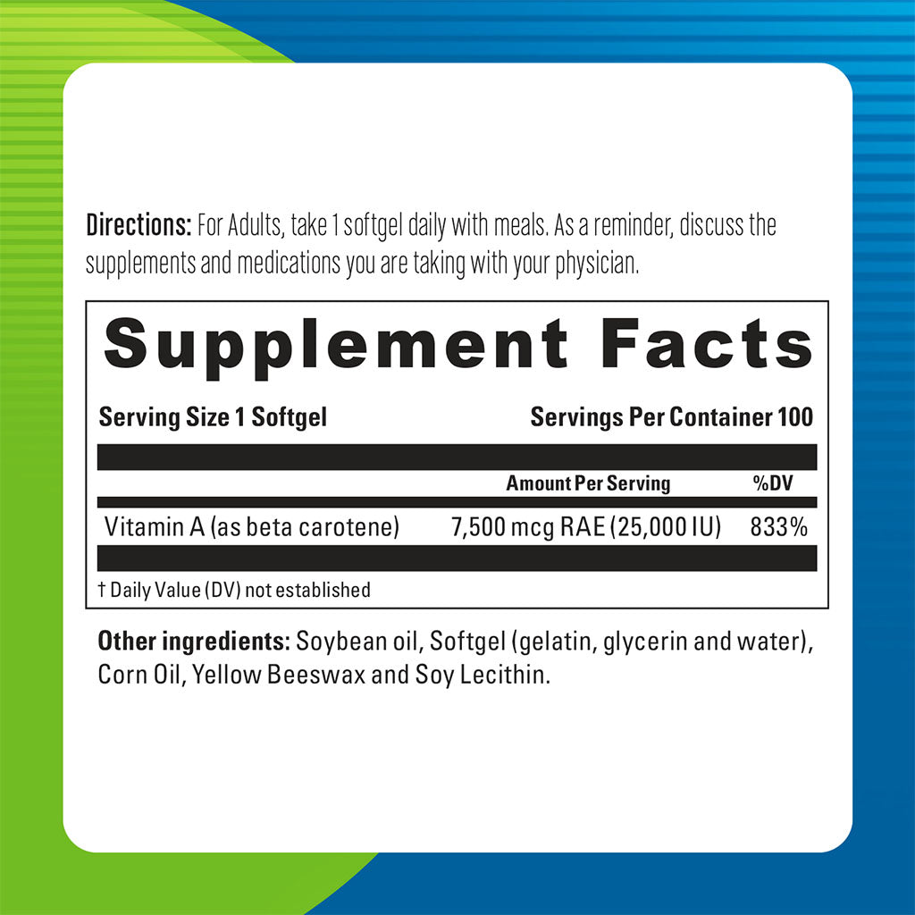 Blueberry Naturals Betacarotene 25,000IU Softgels 100's B0012 - Easy Pharmacy LLC
