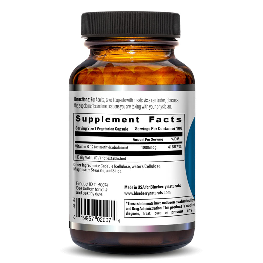 Blueberry Naturals Super B12 1000 mcg Vegetarian Capsules 100's B0074 - Easy Pharmacy LLC
