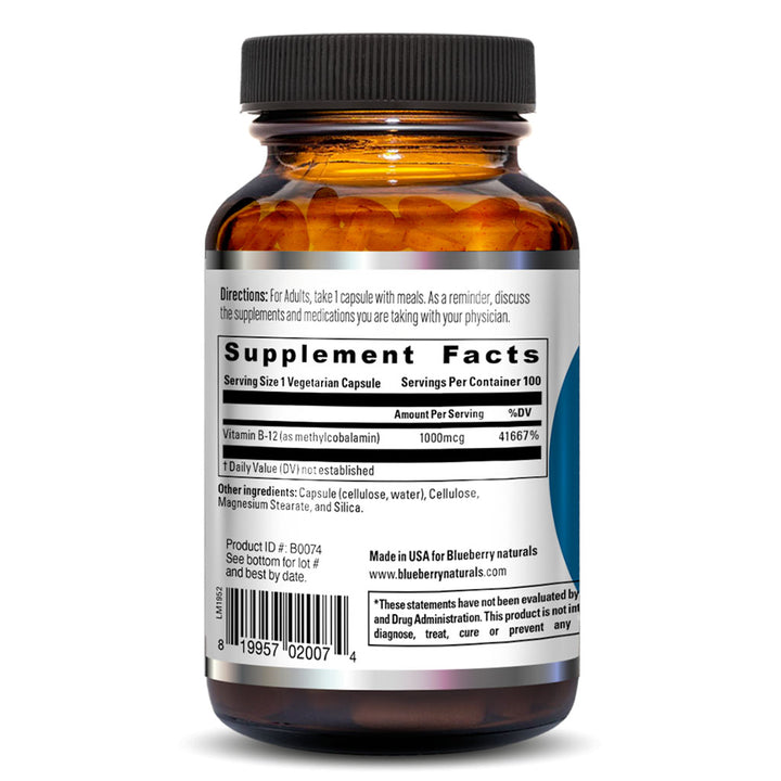 Blueberry Naturals Super B12 1000 mcg Vegetarian Capsules 100's B0074 - Easy Pharmacy LLC