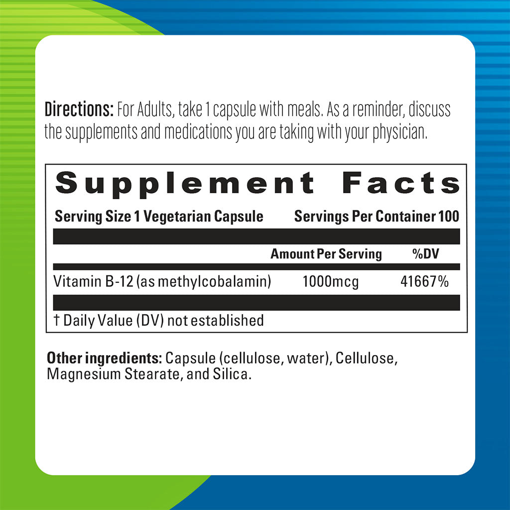 Blueberry Naturals Super B12 1000 mcg Vegetarian Capsules 100's B0074 - Easy Pharmacy LLC