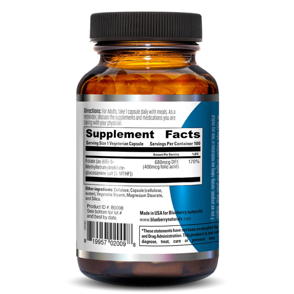 Blueberry Naturals Super Folate 400 mcg Vegetarian Capsules 100's B0098 - Easy Pharmacy LLC