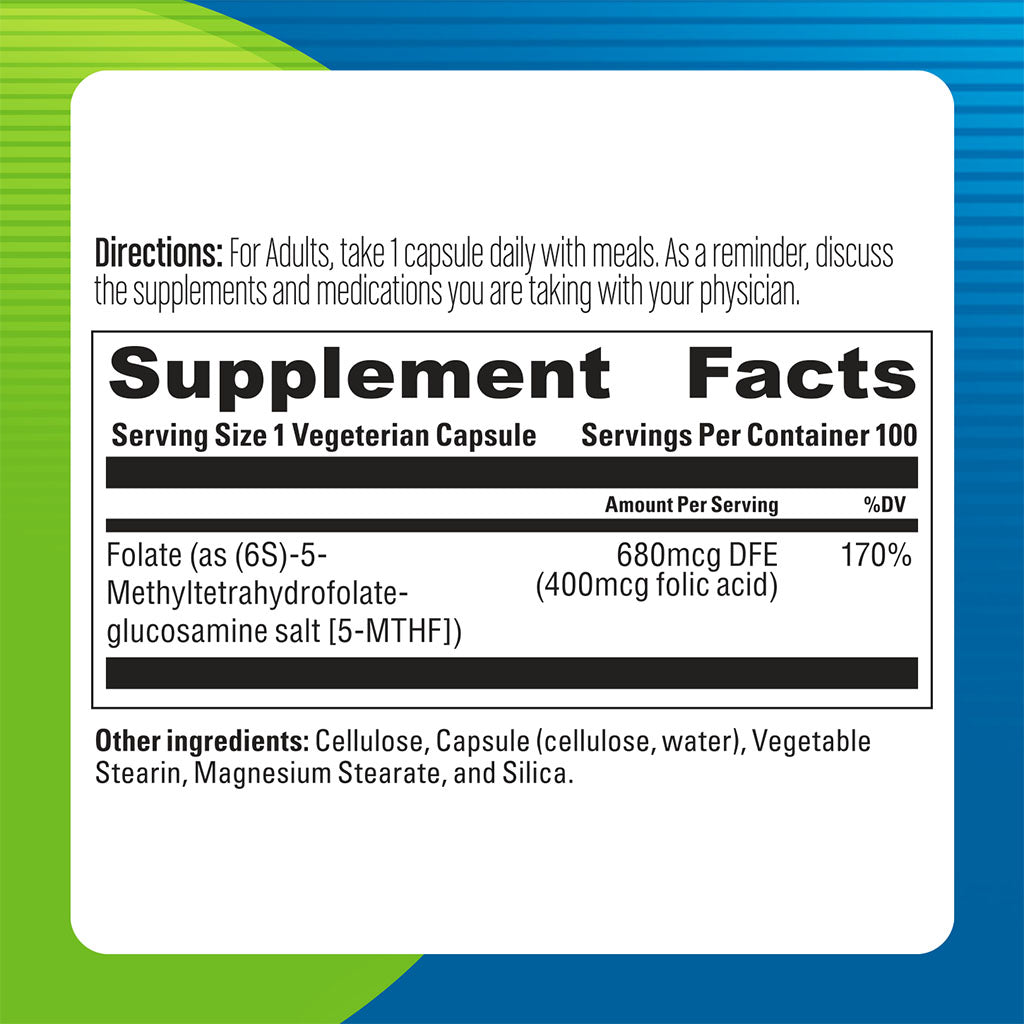 Blueberry Naturals Super Folate 400 mcg Vegetarian Capsules 100's B0098 - Easy Pharmacy LLC