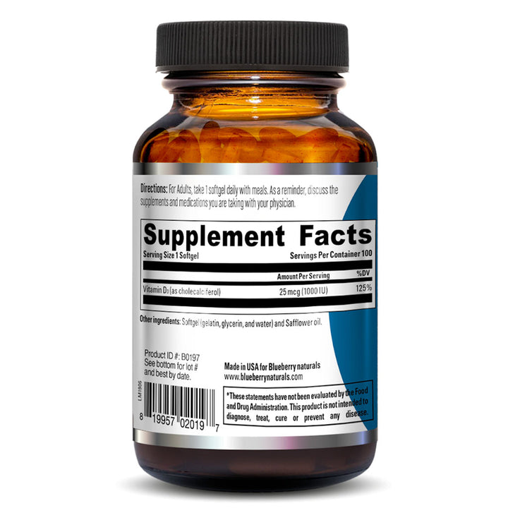 Blueberry Naturals Vitamin D3 1000 IU Softgels 100's - Easy Pharmacy LLC