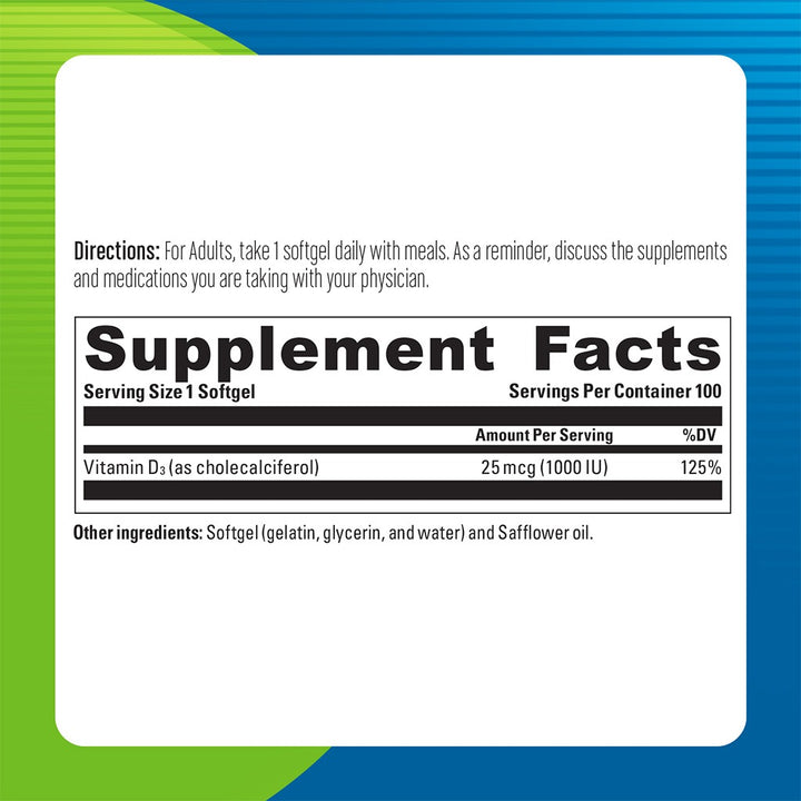 Blueberry Naturals Vitamin D3 1000 IU Softgels 100's - Easy Pharmacy LLC