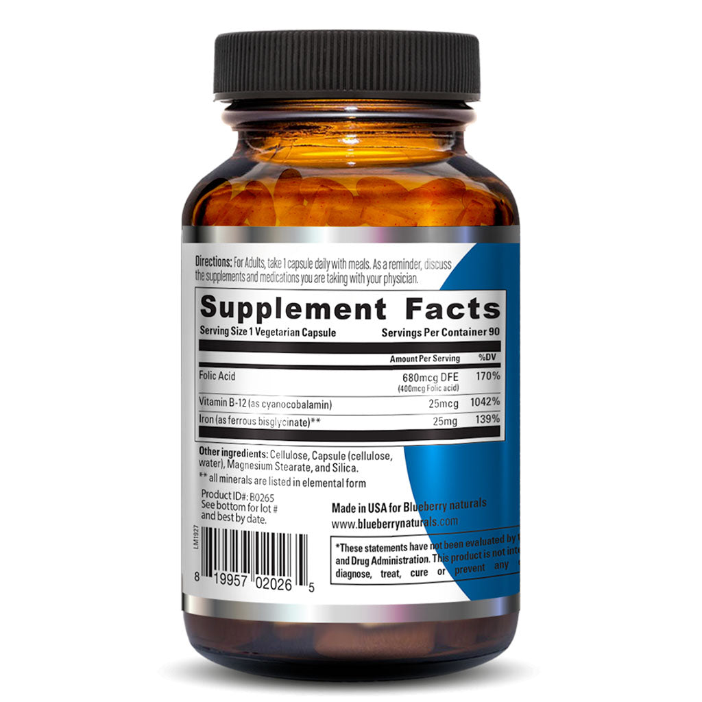 Blueberry Naturals Easy Iron 25 mg Vegetarian Capsules 90's B0265 - Easy Pharmacy LLC