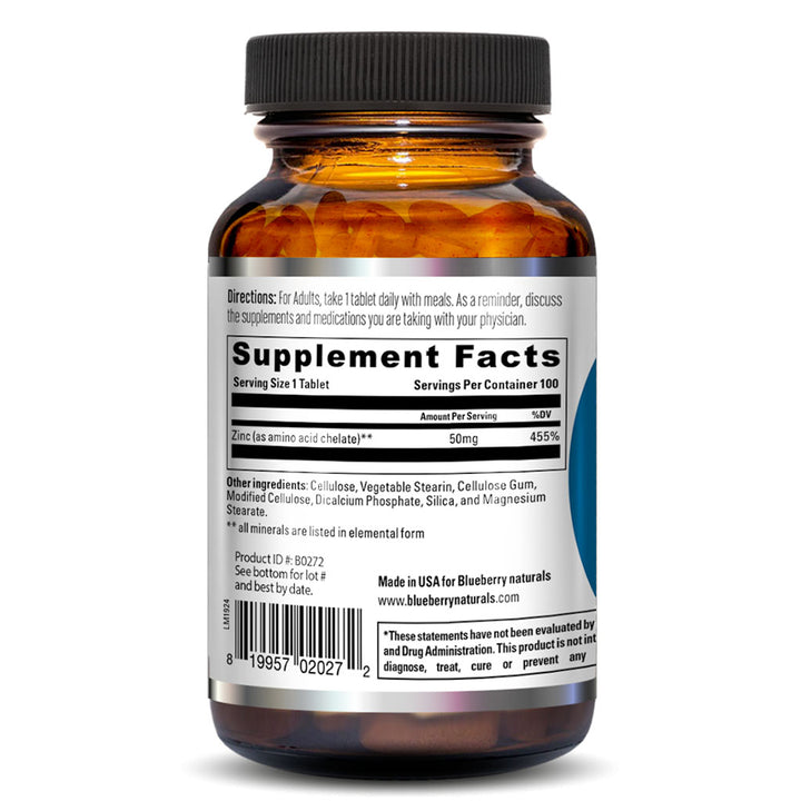 Blueberry Naturals Chelated Zinc 50 mg Tablets 100's B0272 - Easy Pharmacy LLC